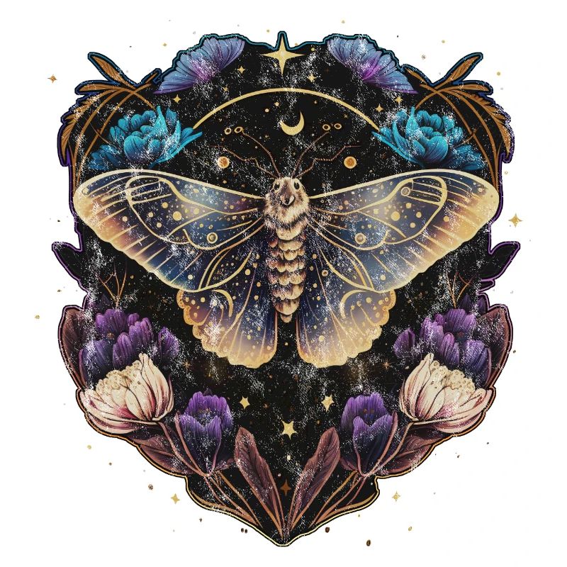 Moth, Moth, Flowers, Moon, Gothic, Wicca