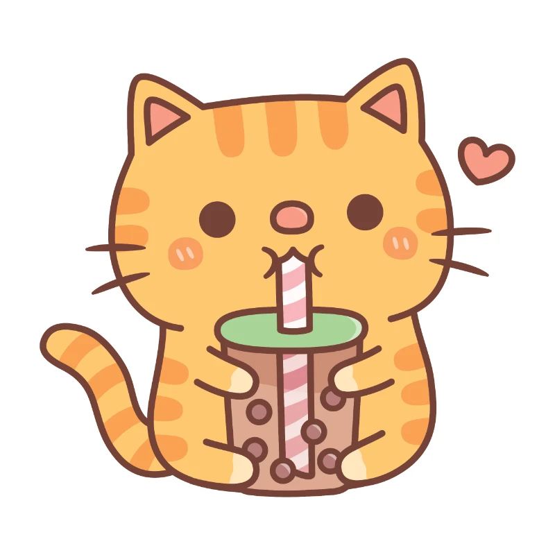 Cute Orange Tabby Cat Loves Drinking Bubble Tea