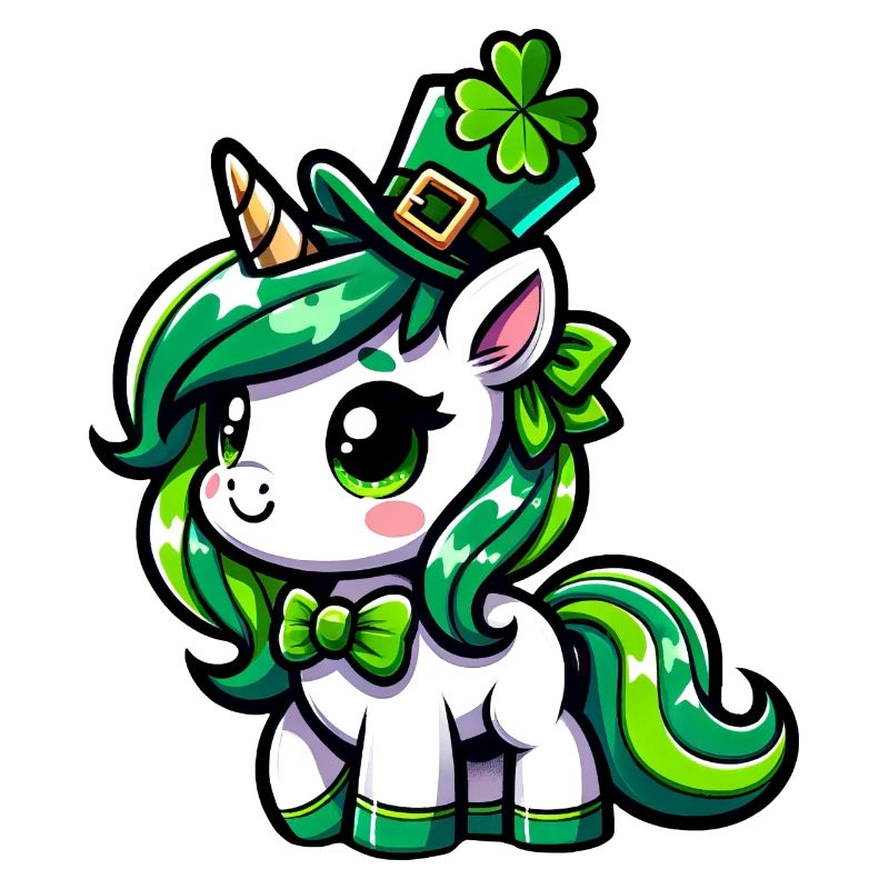 Süßes Comic Cartoon Einhorn St. Patricks Day Stil
