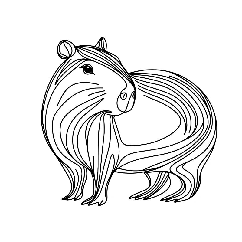 Conception de ligne Capybara Dessin au trait noir et blanc