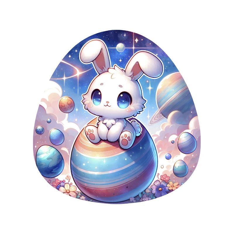 Chibi-Hase im Raum mit Ostereiern