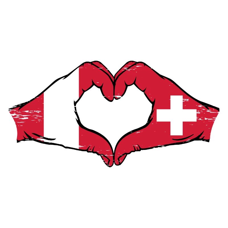 Pérou Suisse Drapeau Mains Coeur Forme Utilisé