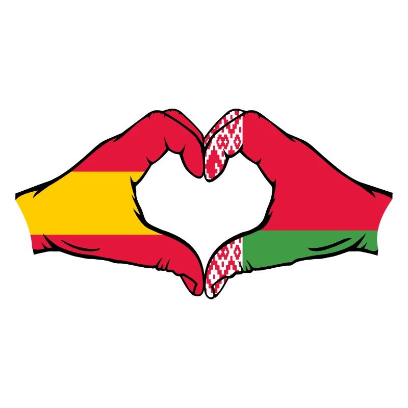 Espagne Biélorussie Drapeau Mains Coeur Forme