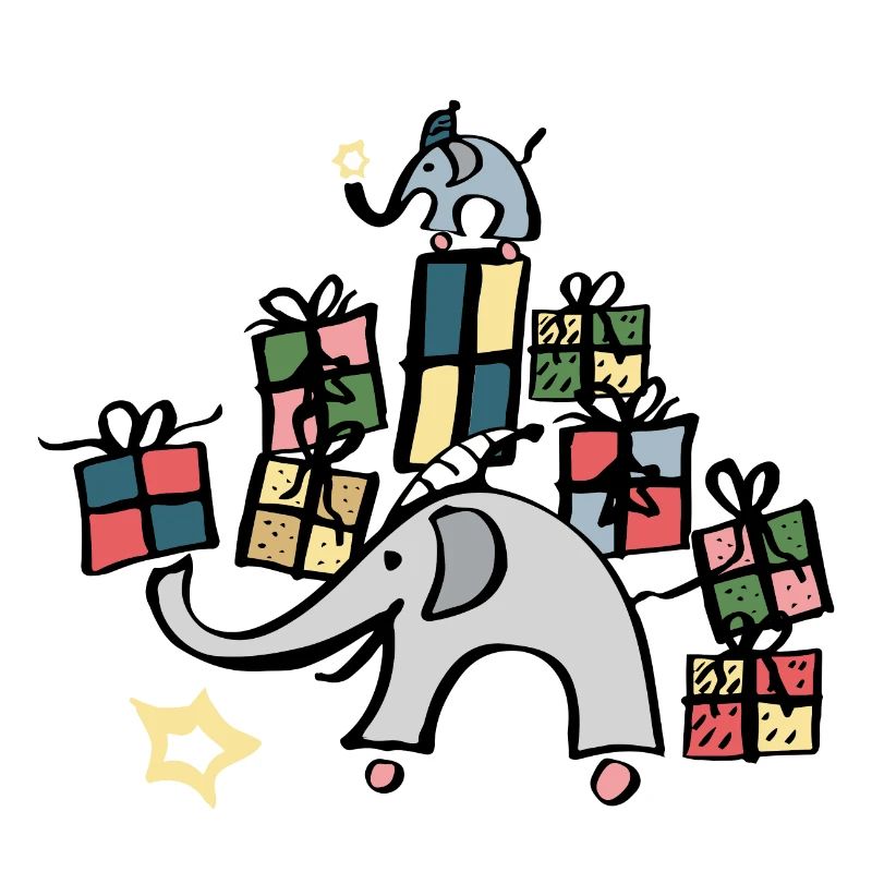 Spielzeug Elefant mit Weihnachtsgeschenken