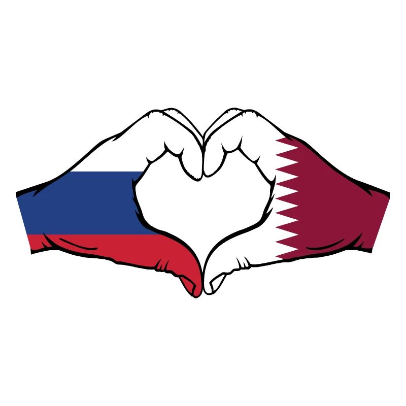 Russie Qatar drapeau mains coeur forme