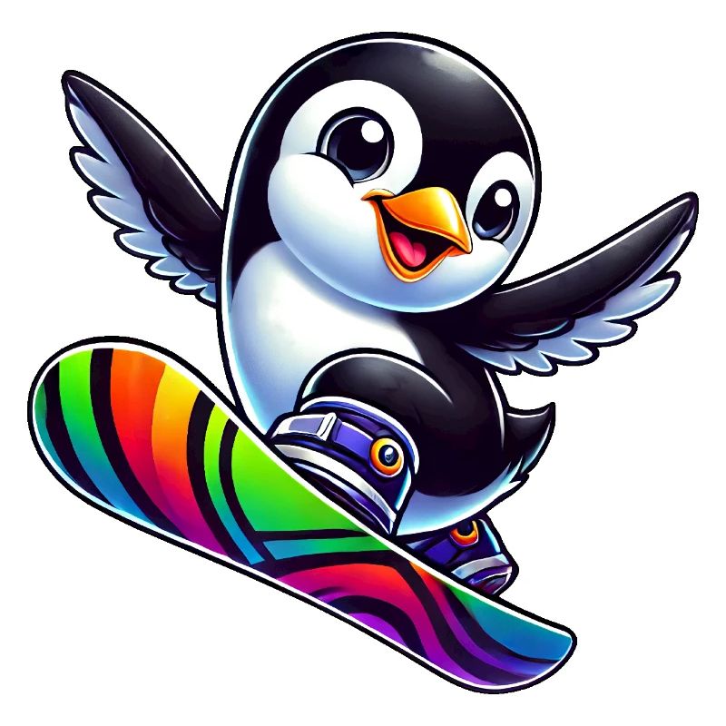 Cute Penguin Snowboard Comic Winter Fun