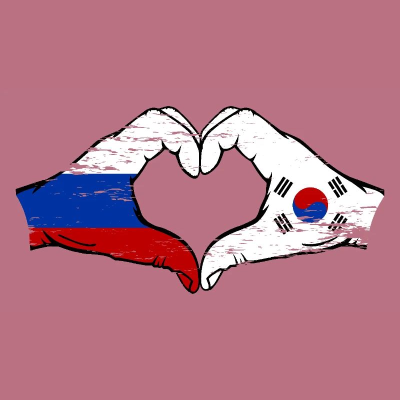 Russie Corée du Sud drapeau mains forme coeur utilisé