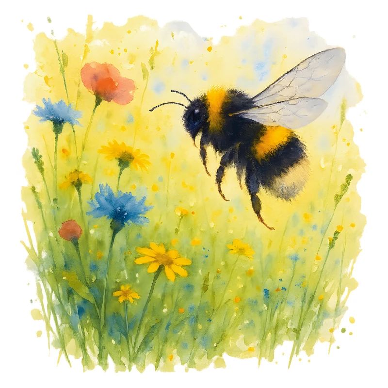 Conception de bourdon d’été | Abeille dans le style aquarelle