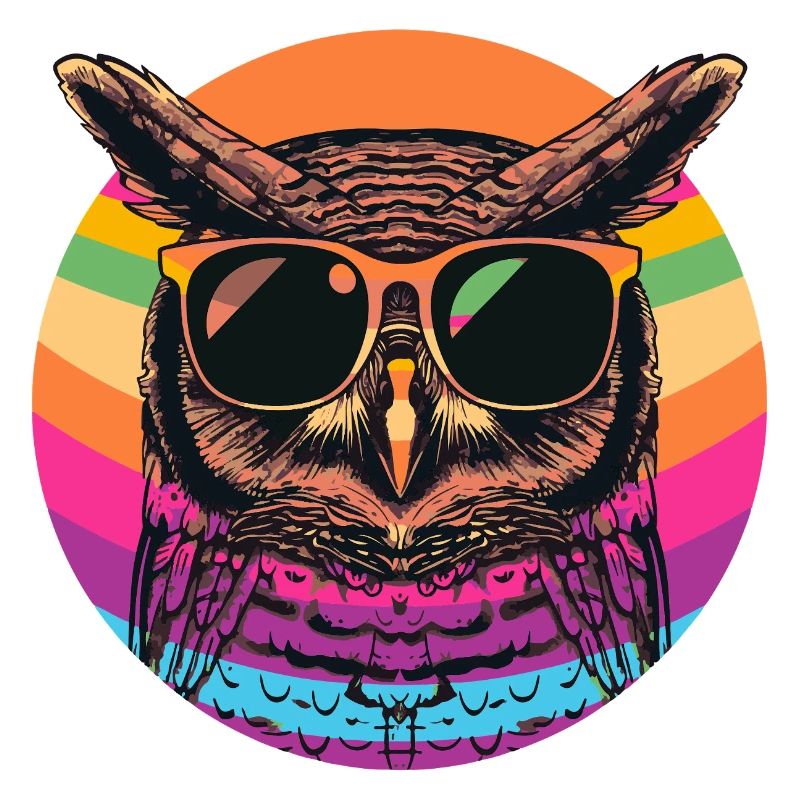 Bunte Retro Eule mit Sonnenbrille