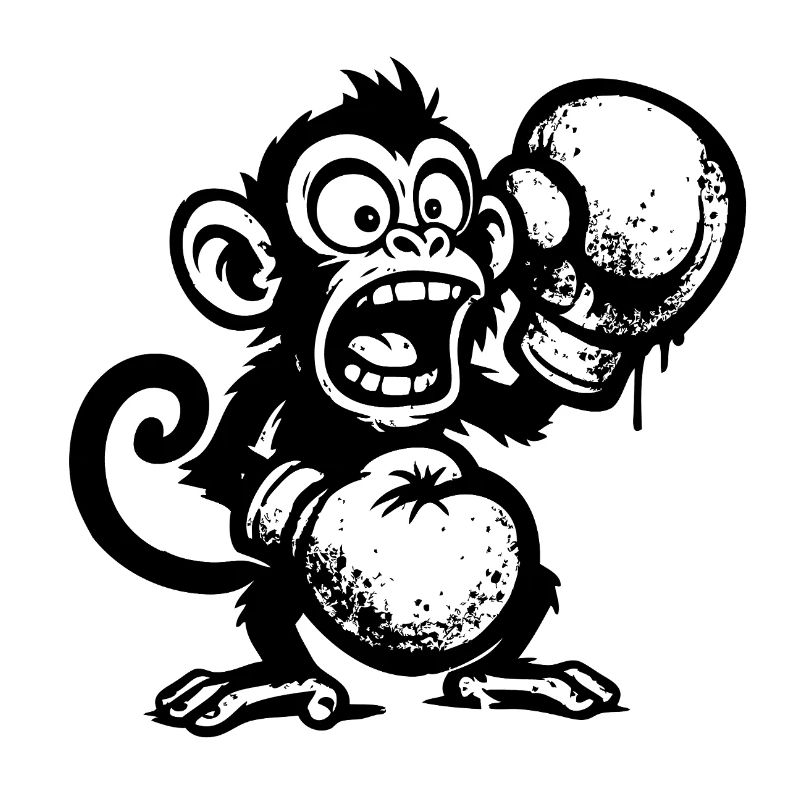 Singe de dessin animé avec fruit et crâne