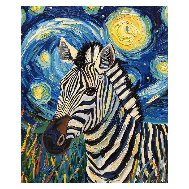 Zebra Van Gogh Style Starry Night