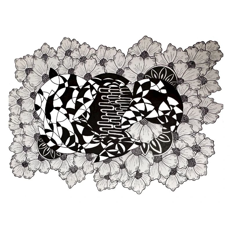 Black Flower Lines Pattern