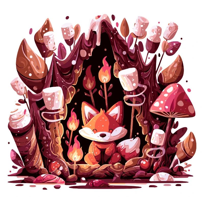 Fox in the mushroom forest fire