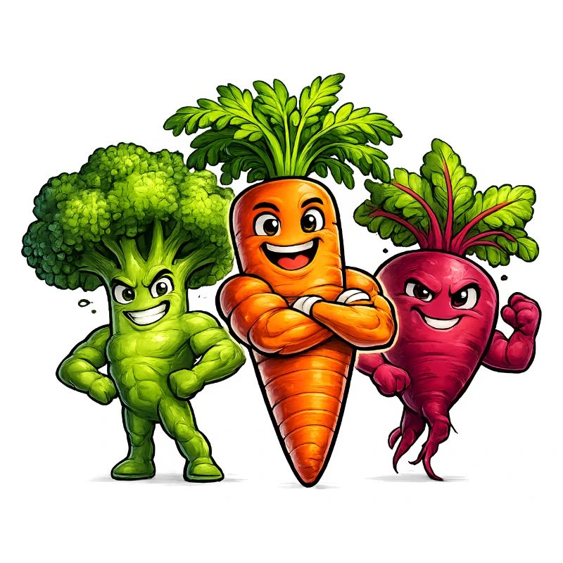 Strong vegetable team – broccoli, carrot & beetroot