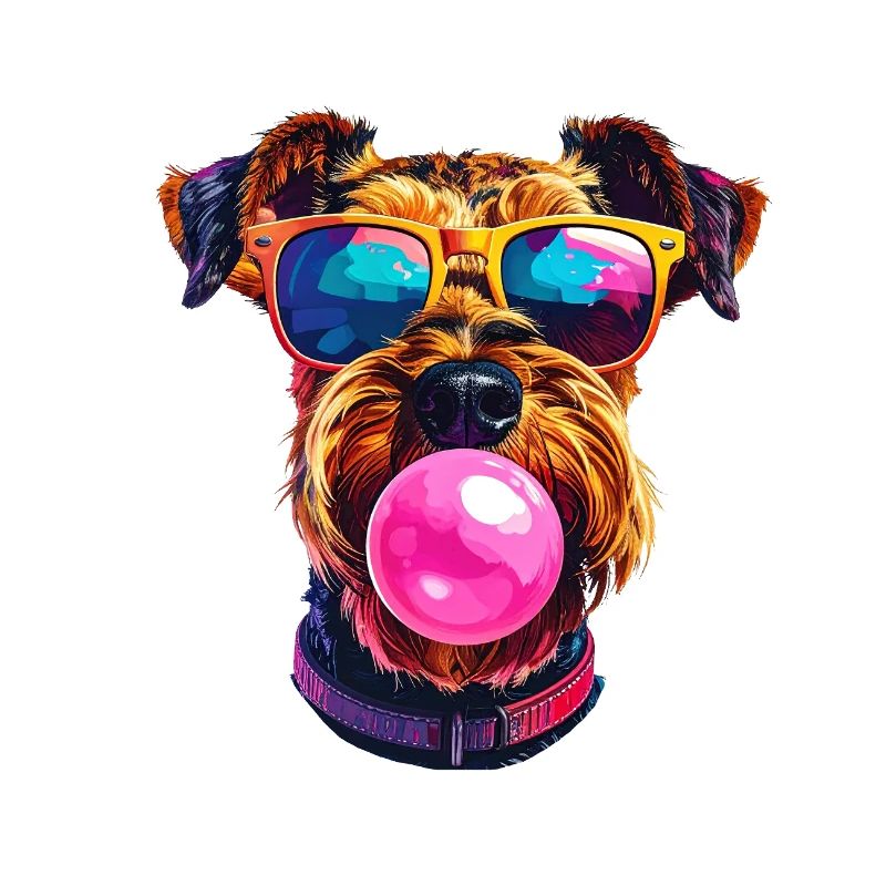 Airedale Terrier mit Bubblegum Sonnenbrille