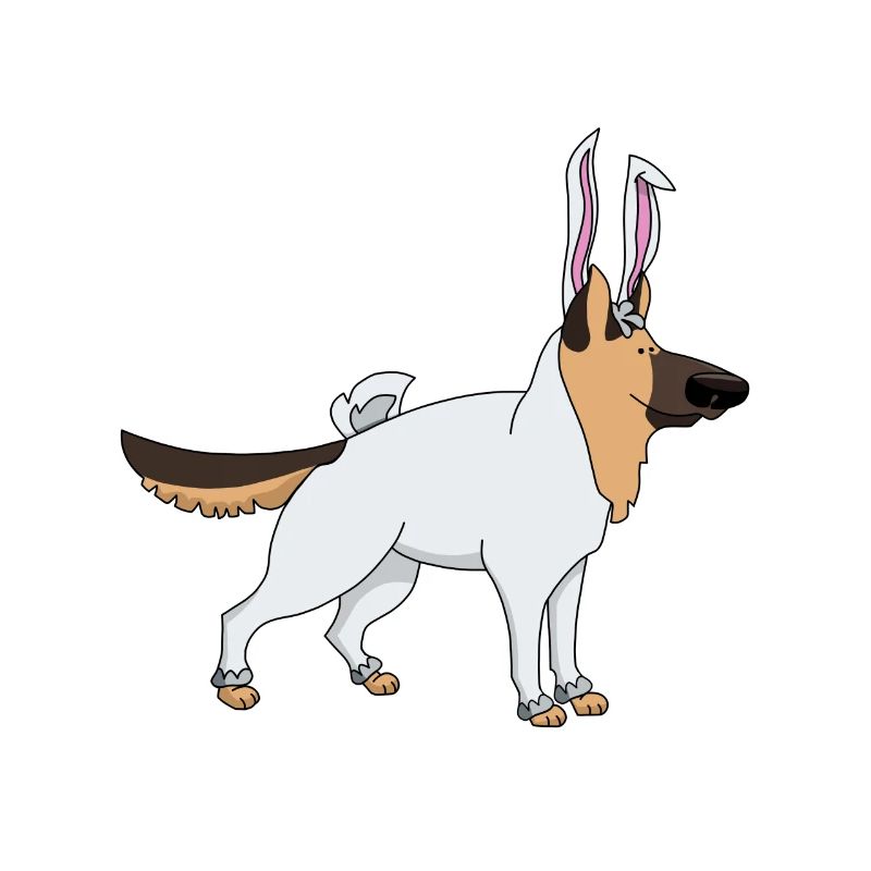 German shepherd in easter bunny costume Easter