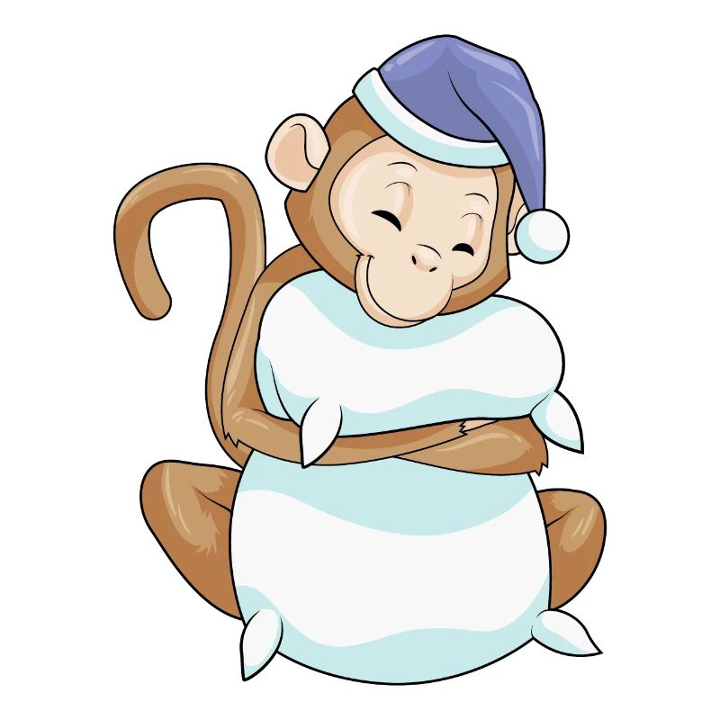 Monkey with pillow & sleeping cap