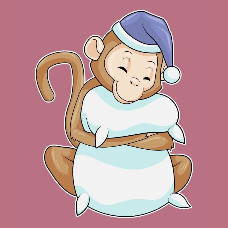 Monkey with pillow & sleeping cap