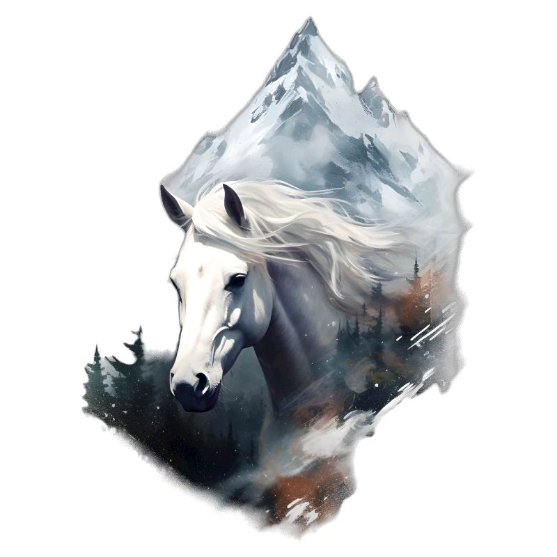 Cheval Blanc dans les Montagnes enneigées