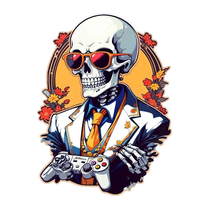 Retro Gamer Skeleton with Controller Console Games