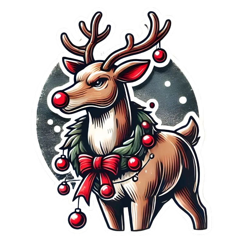 Rentier mit Weihnachtskranz