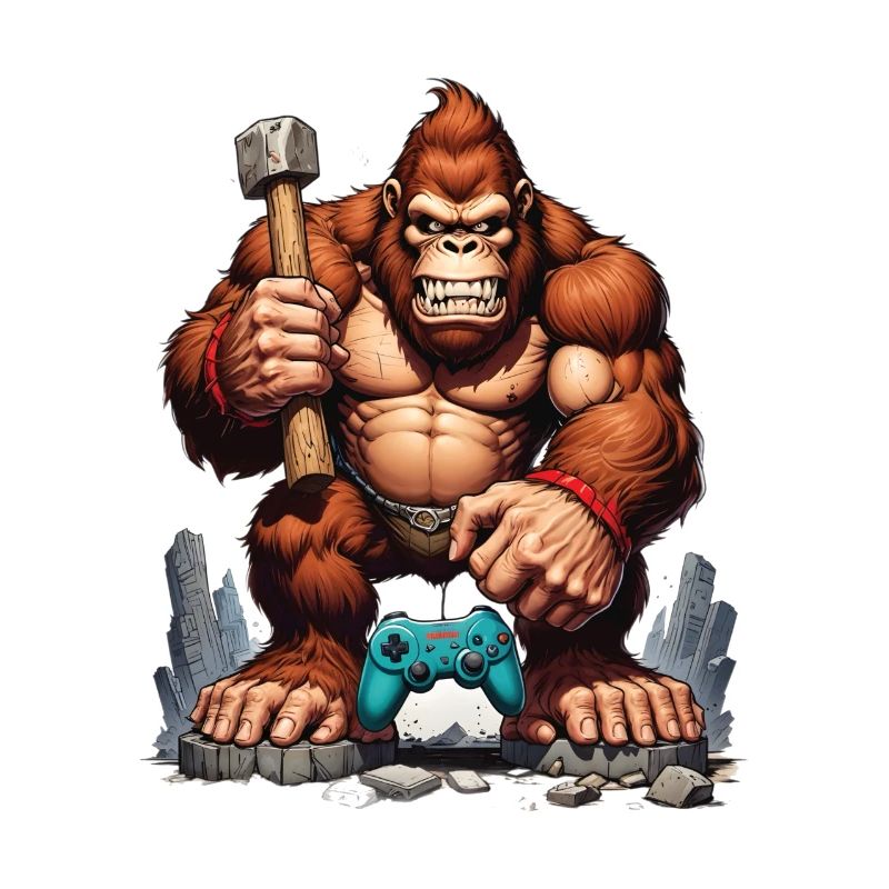Retro Gamer Gorilla with Controller Console Games