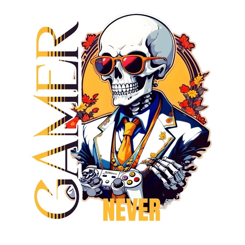 Retro Gamer Skeleton with Controller Console Games