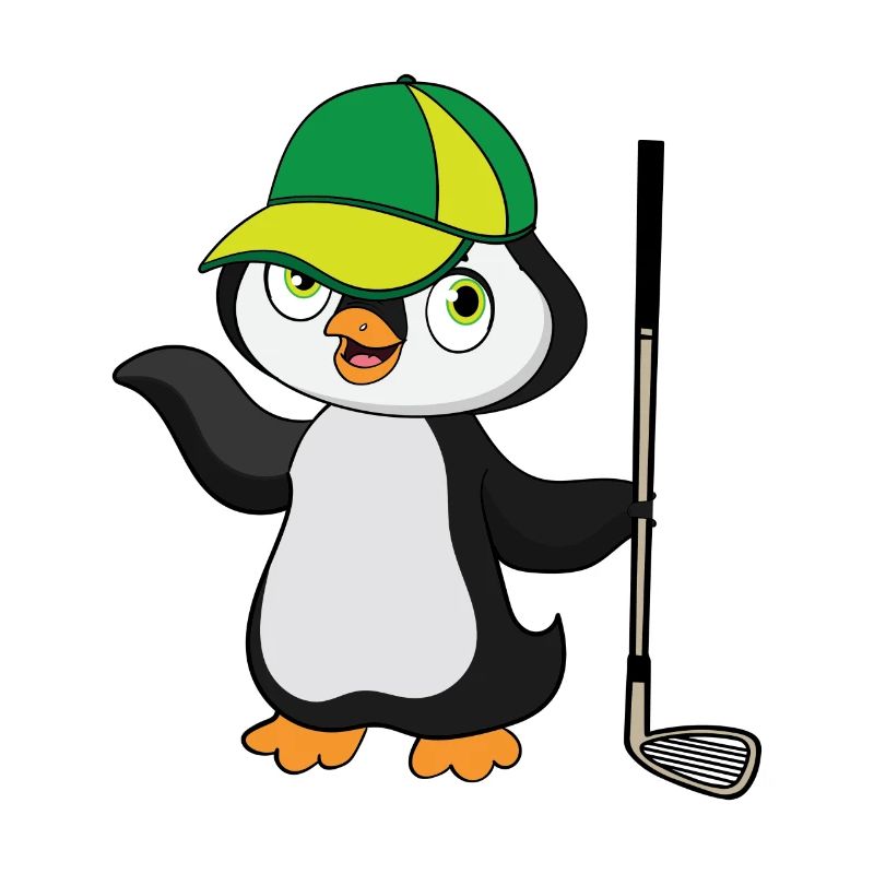Golf spielender Pinguin mit Golfschläger und Kappe