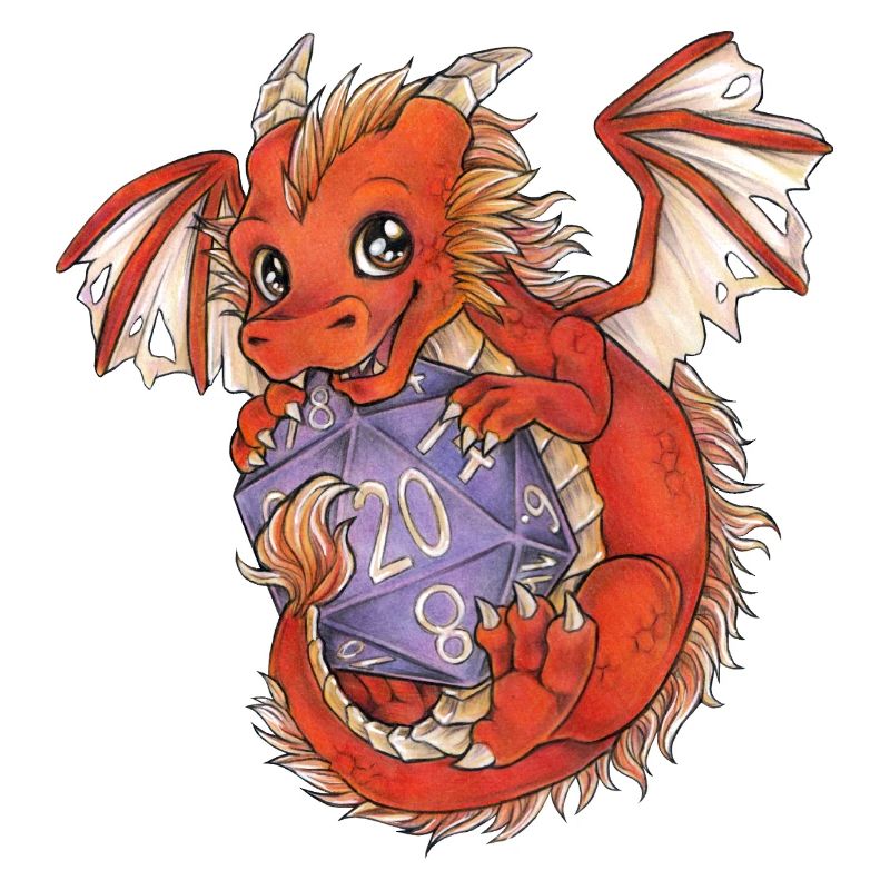 Drache Dragon mit D20 Würfel Dice Rollplay game