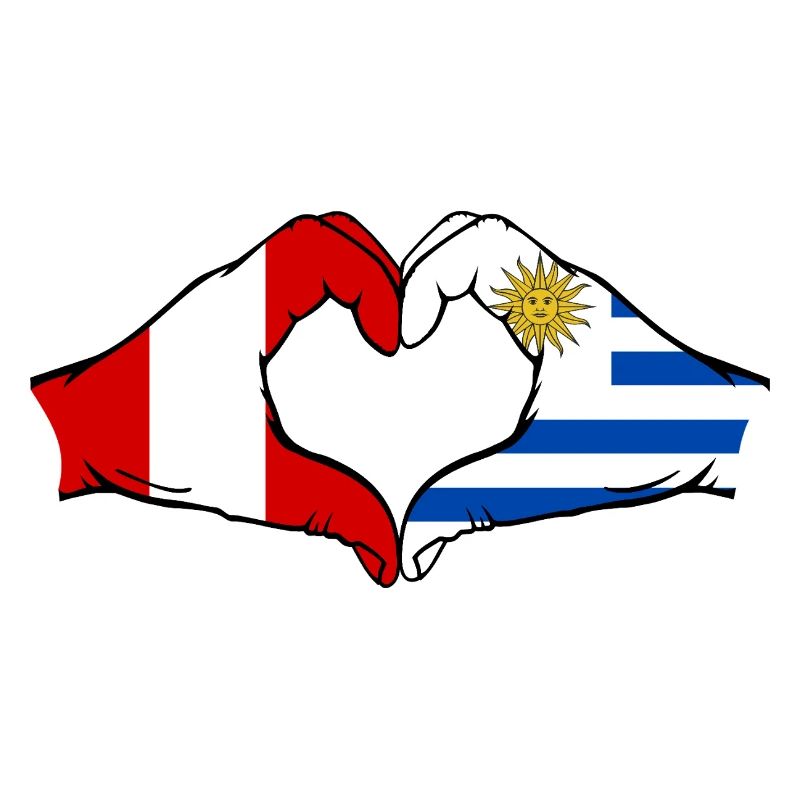 Pérou Uruguay Drapeau Mains Coeur Forme