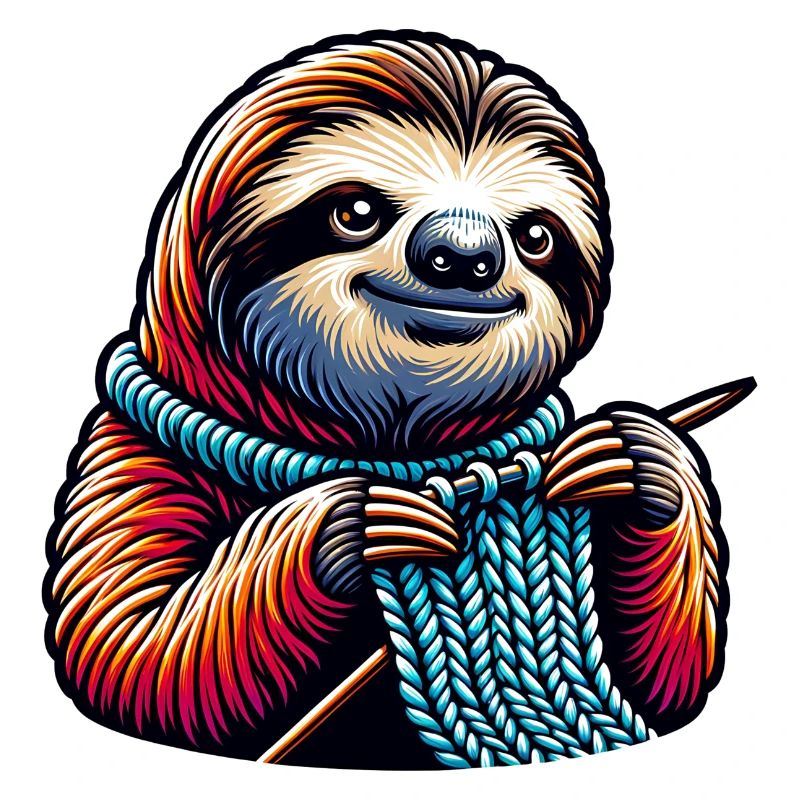 Cute Sloth Knitting Enthusiastically Design