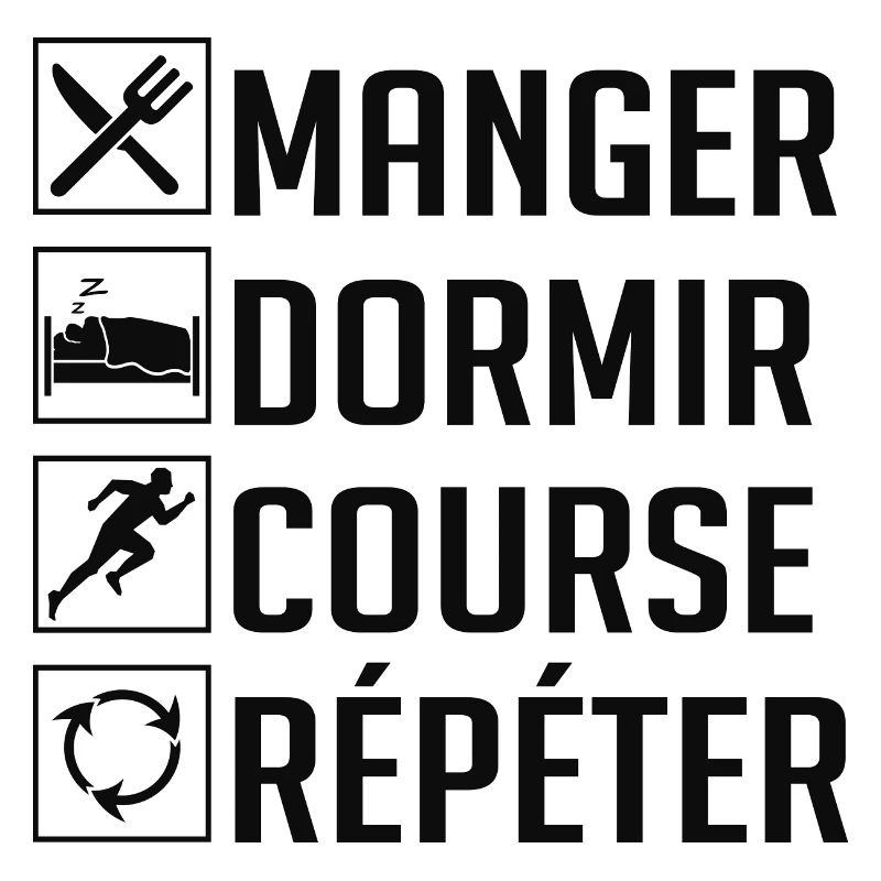 Manger, Dormir, Course, Répéter