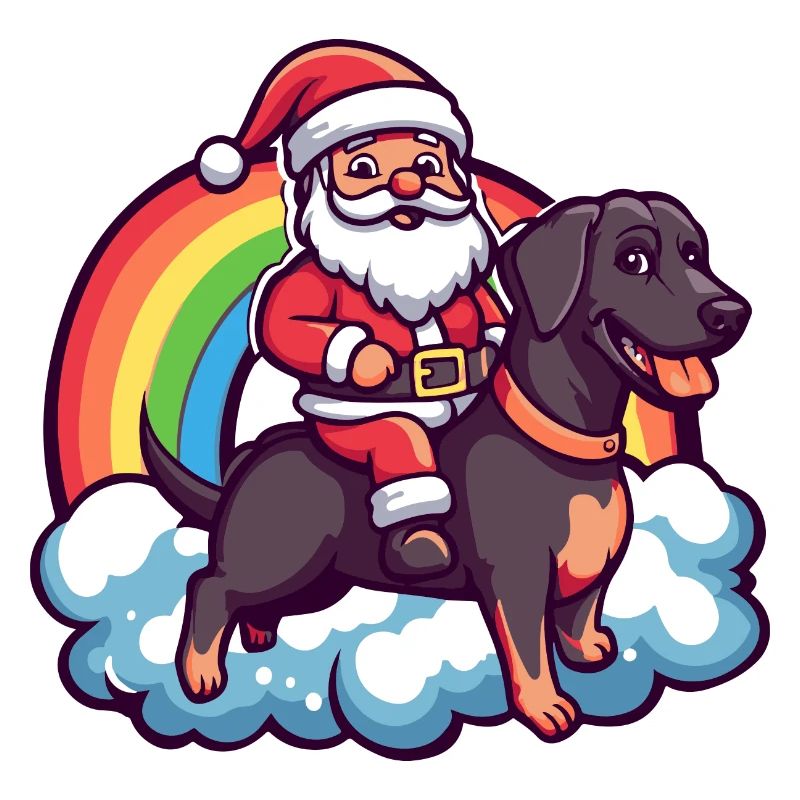 Dobermann Hund Weihnachtsmann Regenbogen