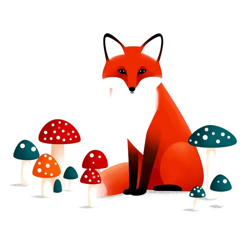 Fuchs mit Pilzen