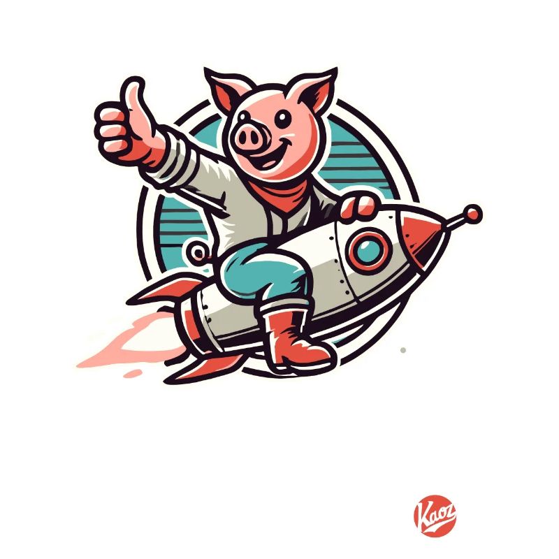 Daumen hoch, ein Schwein auf einer Rakete