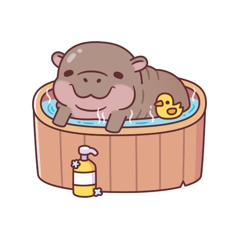 Hippopotame pygmée mignon et canard se relaxant dans un bain chaud