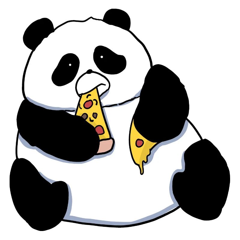 Fat Panda Bear Eating Pizza Comic Style