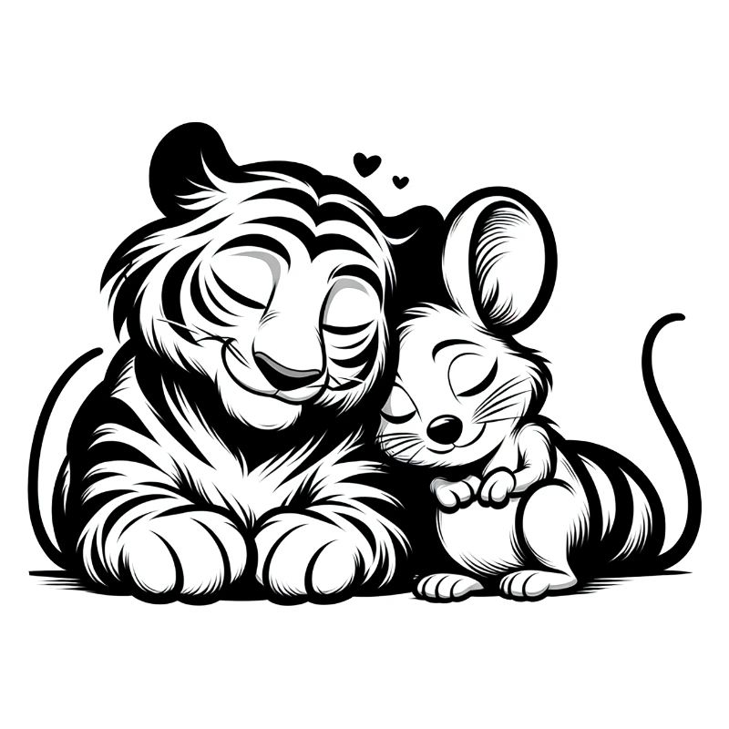 Cuddling Tiger And Mouse In Love