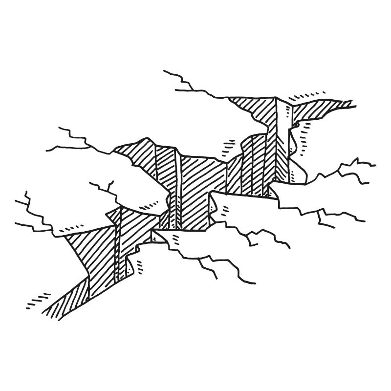 Fissure dans le sol dessin noir et blanc