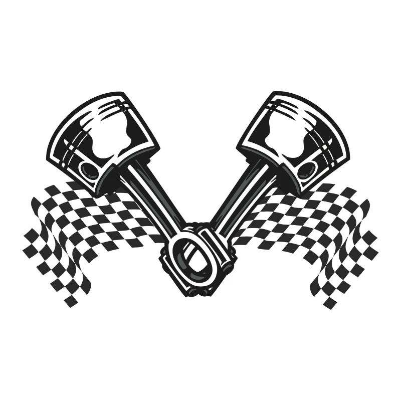 V8 piston avec drapeau de course