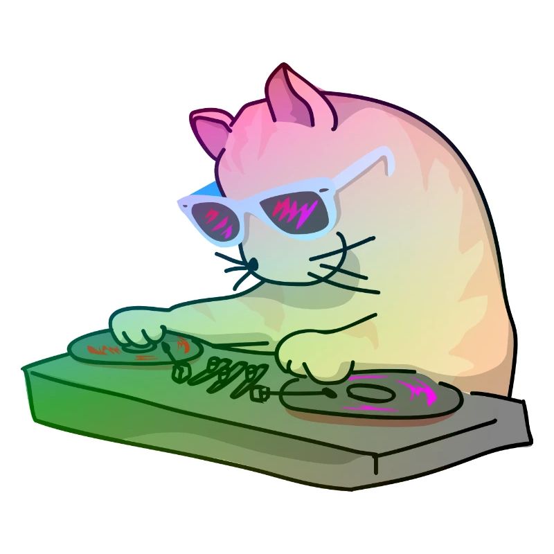 Rainbow DJ Kitty - dj cat