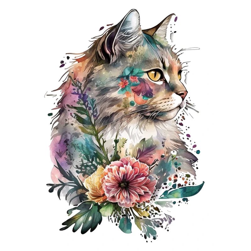Boho Katze Aquarell Blumen