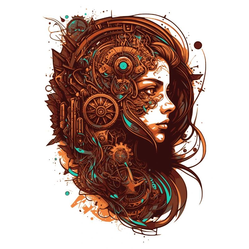 Fille Steampunk en symbiose avec l’ancienne technique