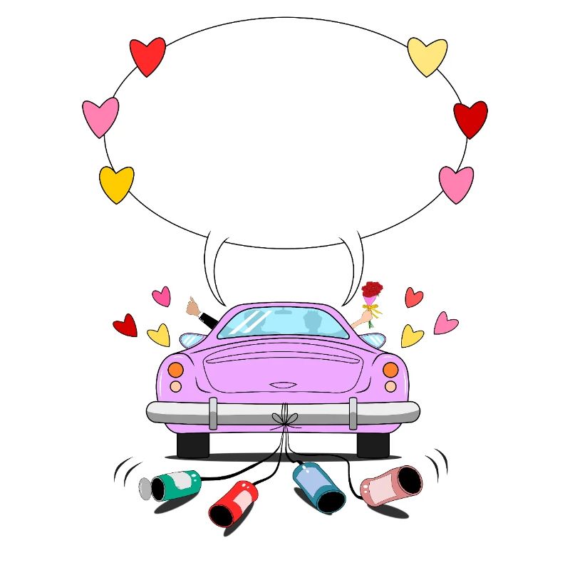 Wedding car with speech bubble in pink