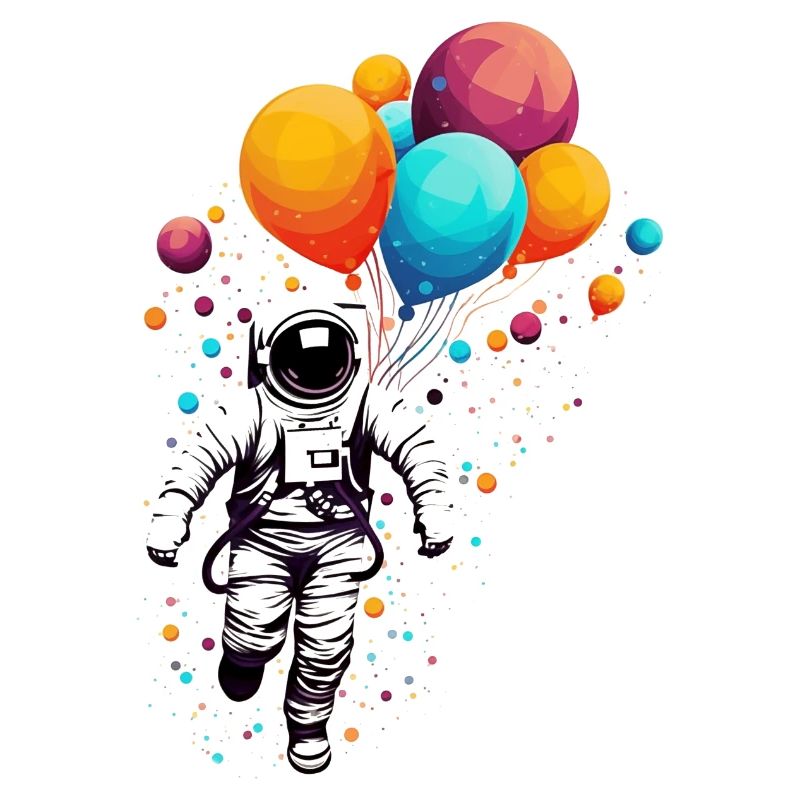 Astronaut with balloons, outer space, illustration,