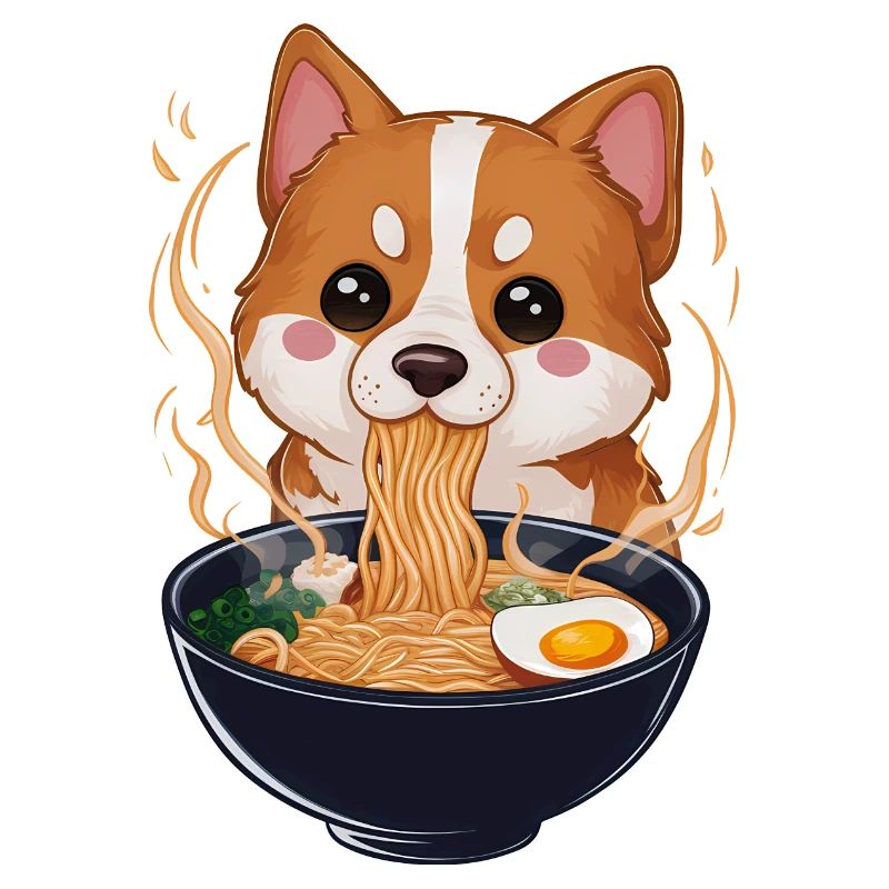 Chien Kawaii mangeant des ramen