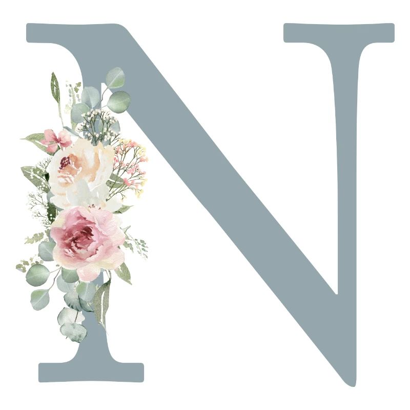 N| Monogram | Eucalyptus Pastel Flower Blue