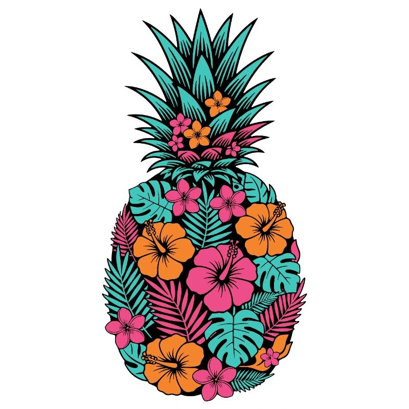Neon Tropical Pineapple Flower Pattern