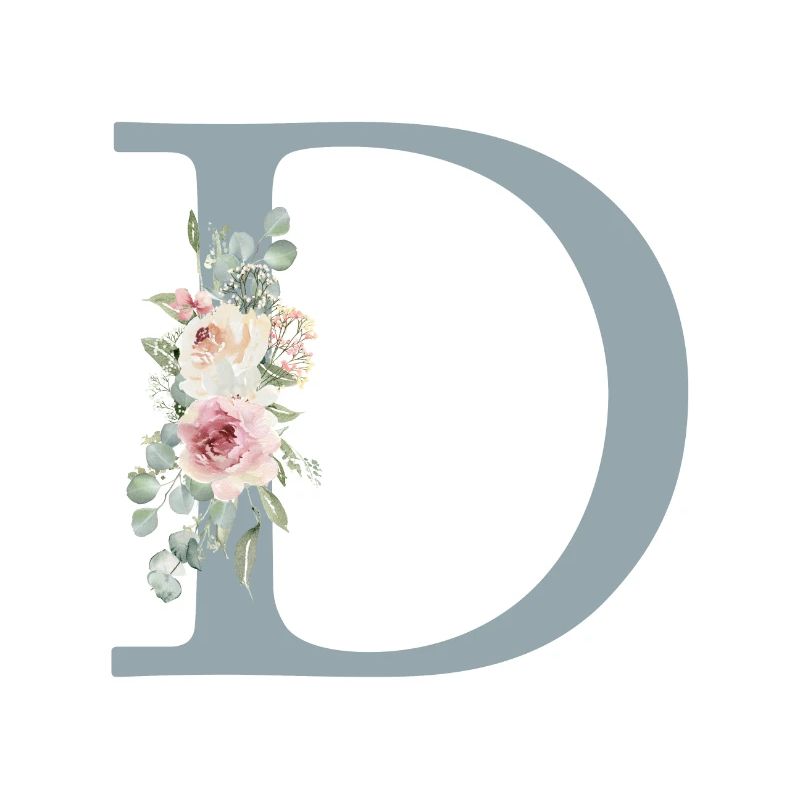 D| Monogramm | Eukalyptus-Pastell-Blumen-Blau