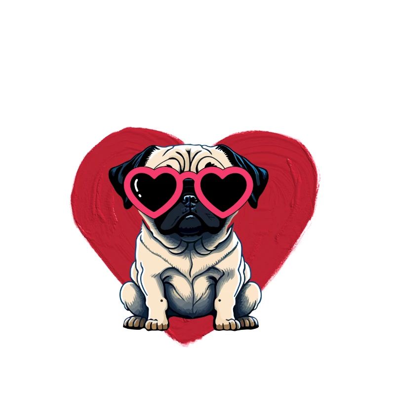 Mops mit roter Herz Sonnenbrille